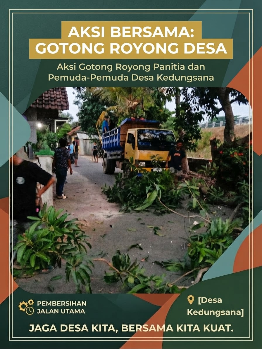 Sambut Sedekah Bumi, Panitia dan Pemuda Desa Kedungsana Bersatu Bersihkan Rute Karnaval